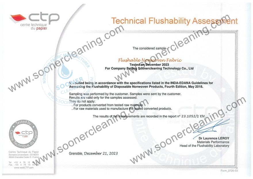 flushable nonwoven fabric for wet wipes
